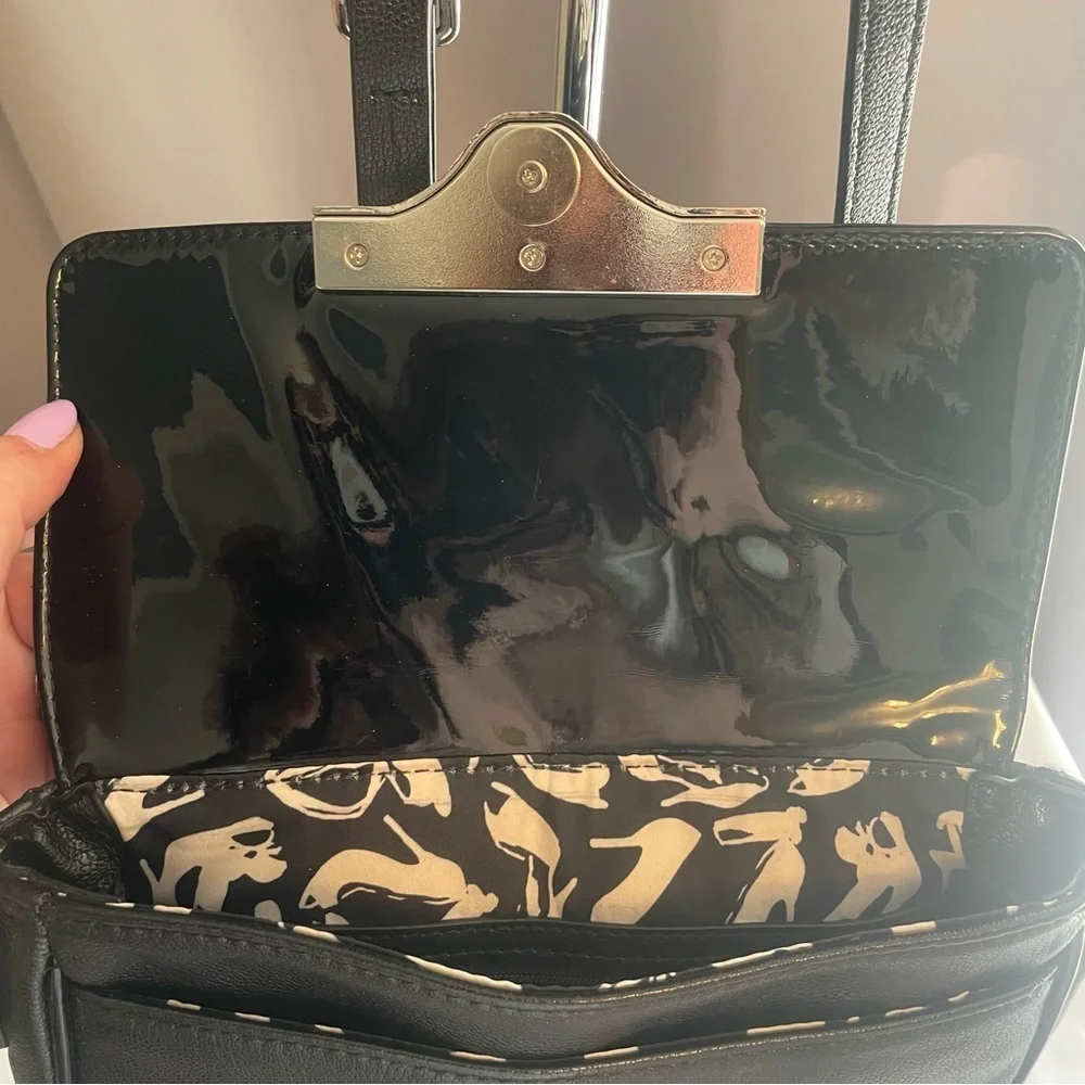 Nine West Women's Crossbody Handbag Adjustable Strap Black Faux Leather Patent